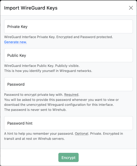 Import WireGuard Keys UI Screenshot